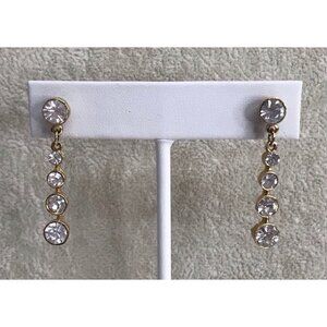Trifari Vintage Pierced Earrings Rhinestone Crystal Dangle Gold Signed
